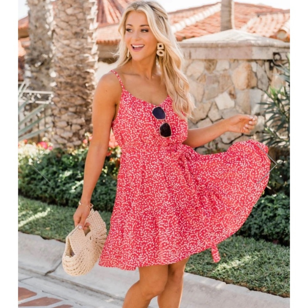 Pink Lily Red Floral Dress